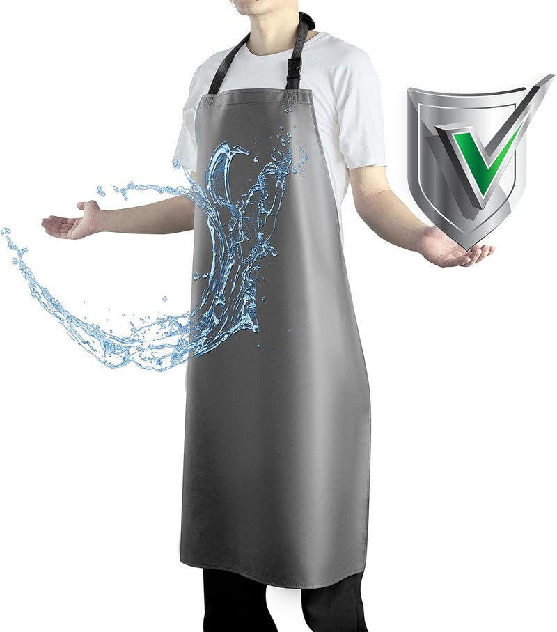 Vammcht Waterproof Apron with Comfortable Adjustable Bib Rubber Vinyl Dishwasher Heavy Duty Apron for Men Women Dishwashing - Image 1
